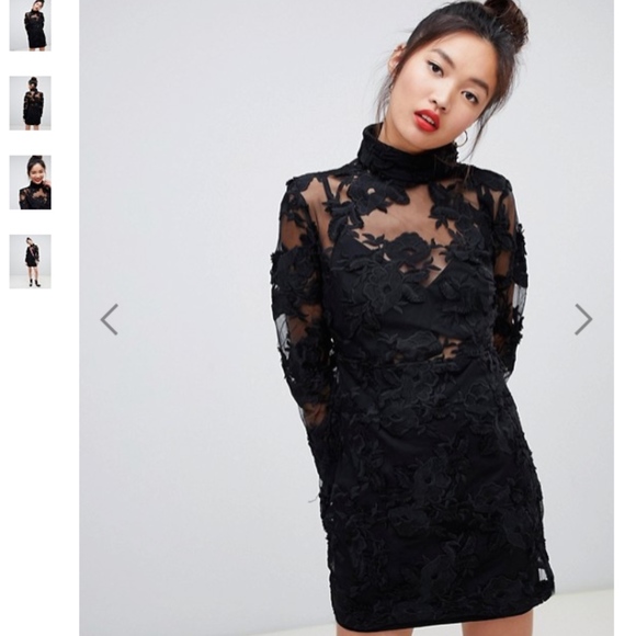 ASOS US 2  high neck lace mini dress long sleeves - Picture 5 of 6